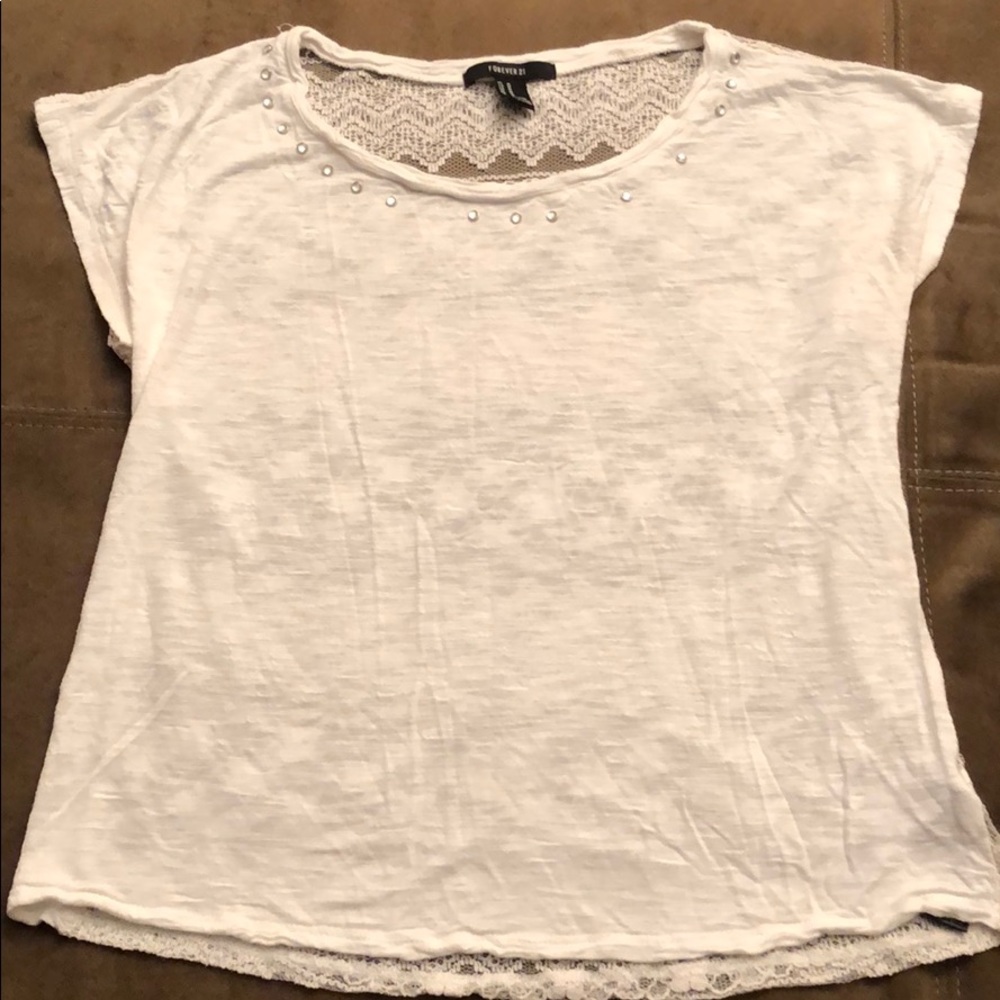 ⭐️Forever 21 white top w/ rhinestones & lace back